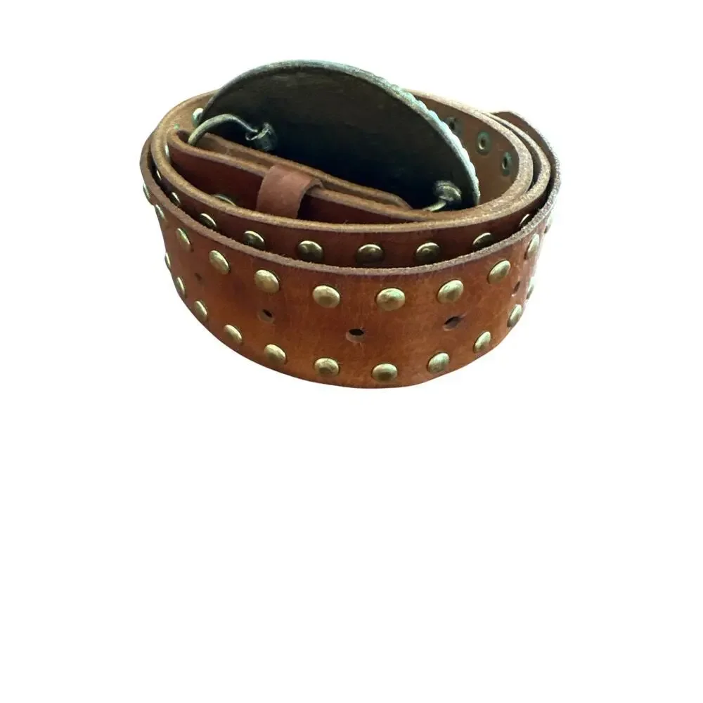 Lauren Hampton Abalone Inlay Western Leather Studded Belt